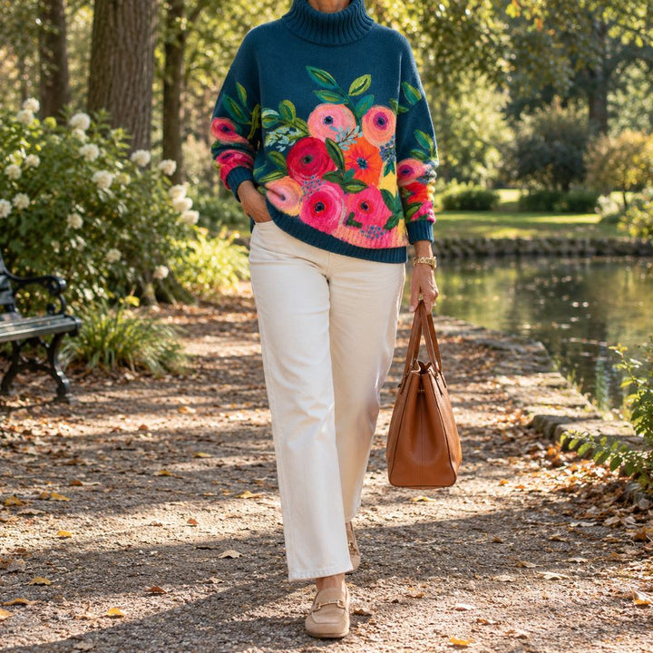 ALICE™ - ELEGANT FLORAL TURTLENECK SWEATER
