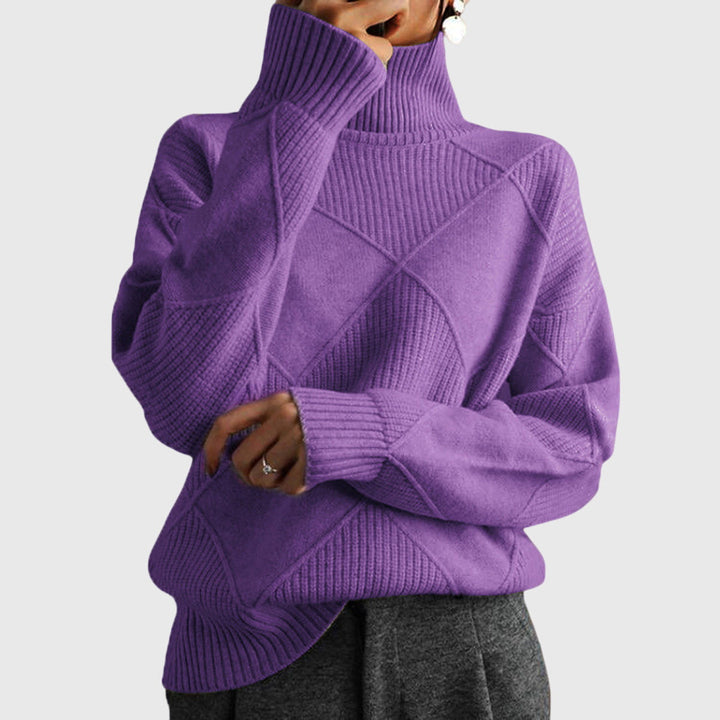 ANGELA™ - ELEGANT TEXTURED PATCHWORK TURTLENECK