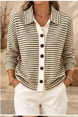 LESLEY™ - ELEGANT STRIPED BUTTON UP CARDIGAN