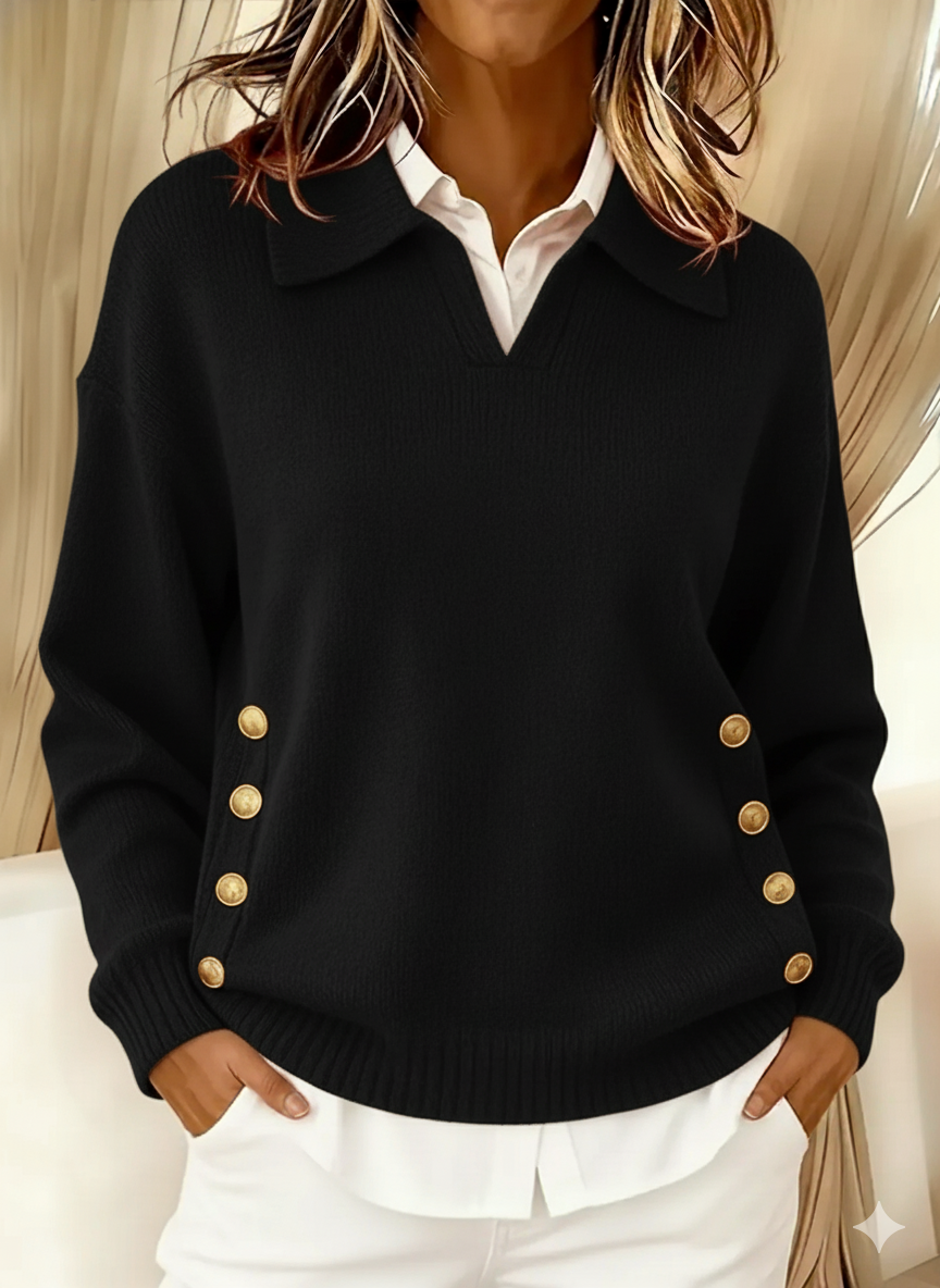 VALENTINA™ - POLO COLLAR V-NECK SWEATER