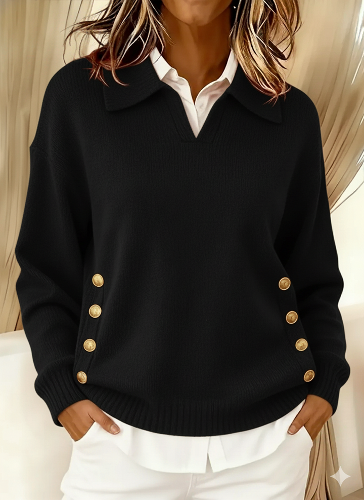 VALENTINA™ - POLO COLLAR V-NECK SWEATER
