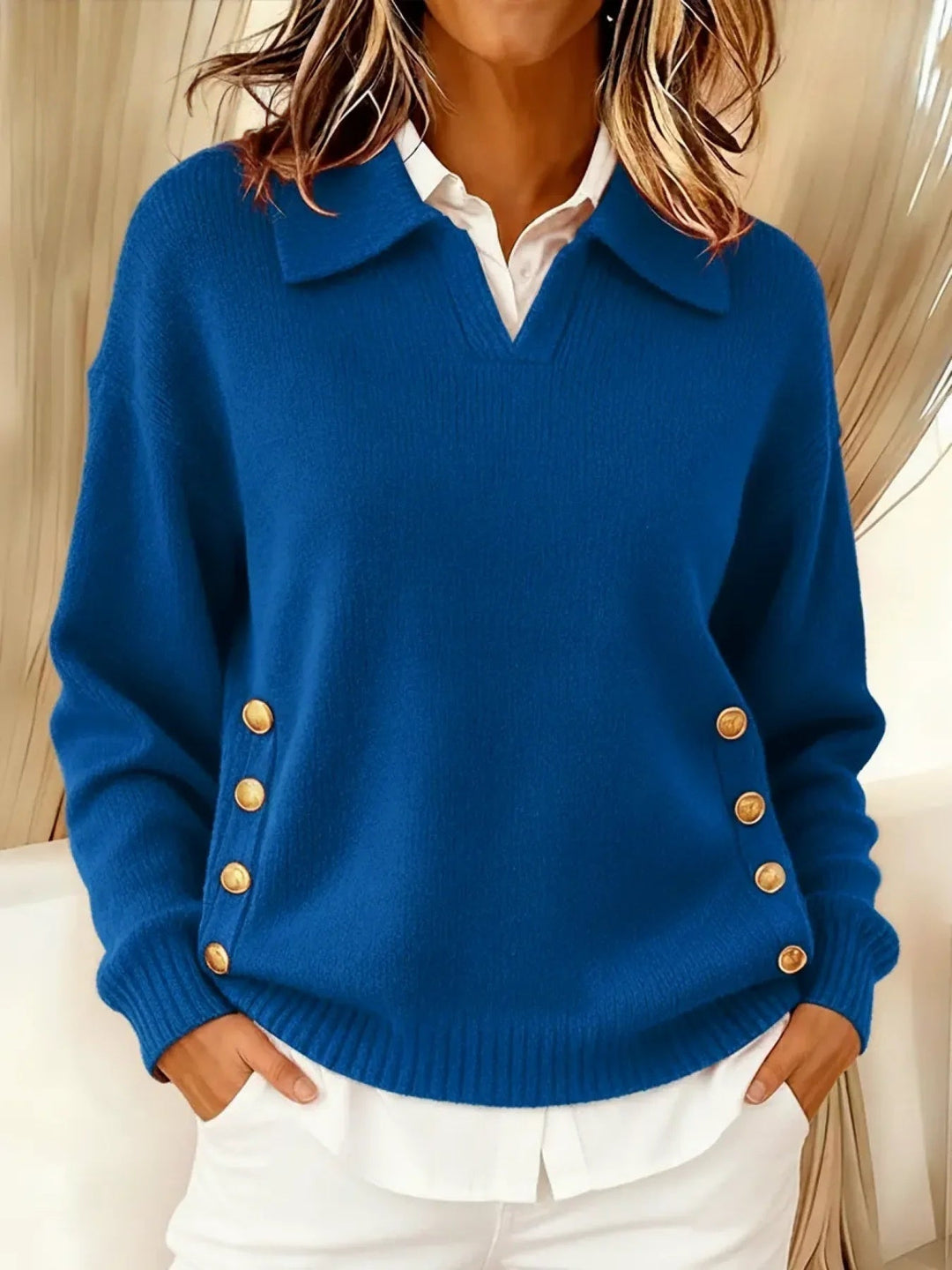 VALENTINA™ - POLO COLLAR V-NECK SWEATER