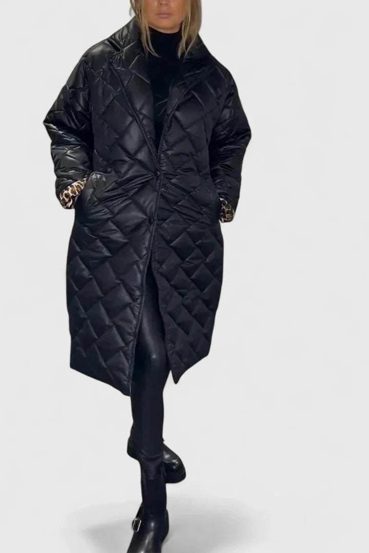 DAVINA – REVERSIBLE LEOPARD PRINT QUILTED COAT