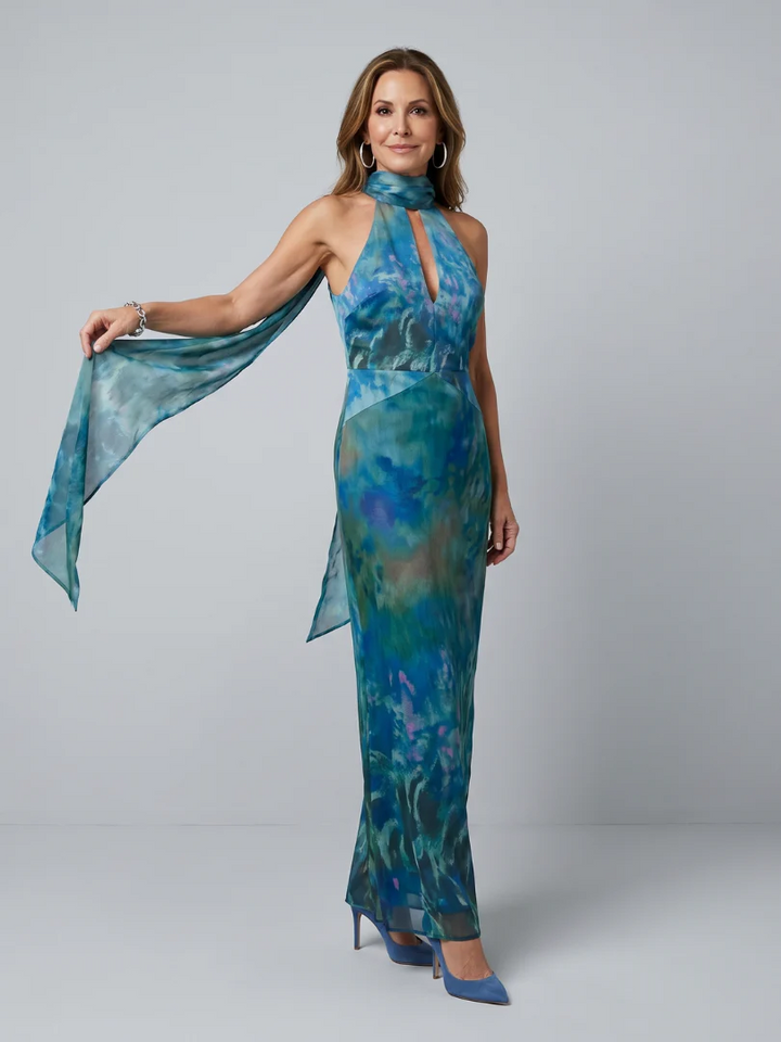 JUNIPER™ - KEYHOLE HALTER SLEEVELESS MAXI DRESS