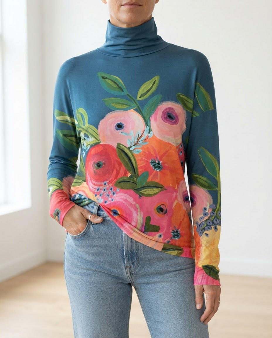 ALICE™ - ELEGANT FLORAL TURTLENECK SWEATER