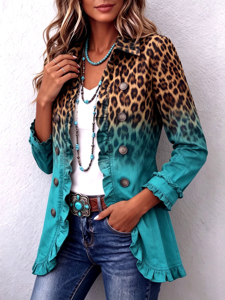 ELSPETH™ - LEOPARD RUFFLE BLAZER JACKET