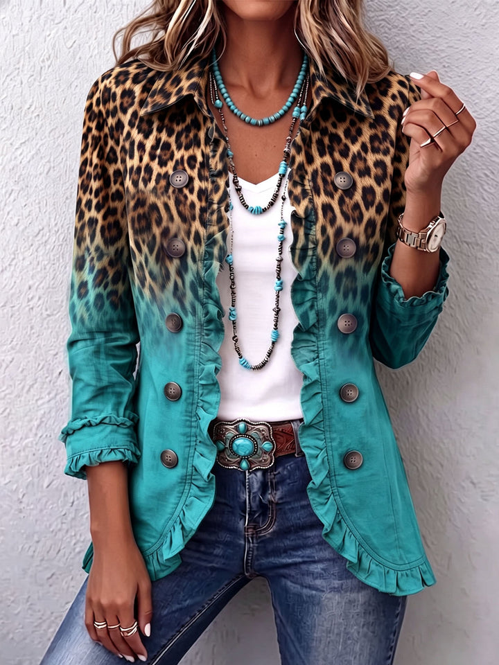 ELSPETH™ - LEOPARD RUFFLE BLAZER JACKET