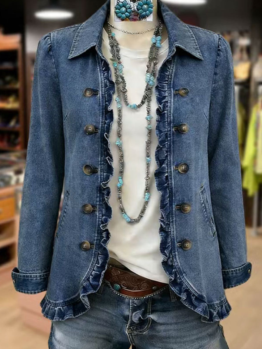 RUFFELLE™ - ELEGANT DENIM RUFFLED JACKET