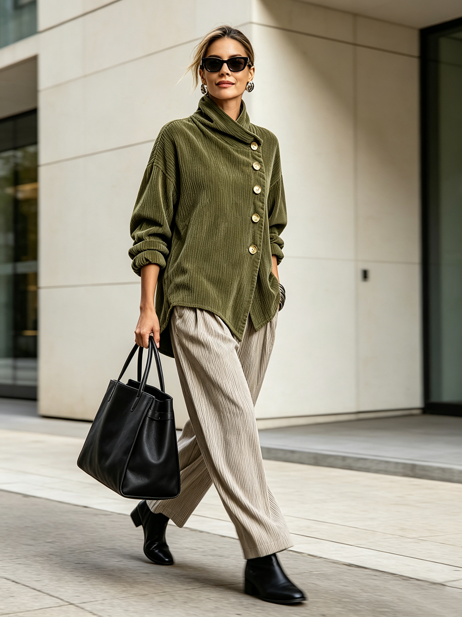 AMBER™ - ELEGANT CORDUROY BUTTON-UP SWEATER