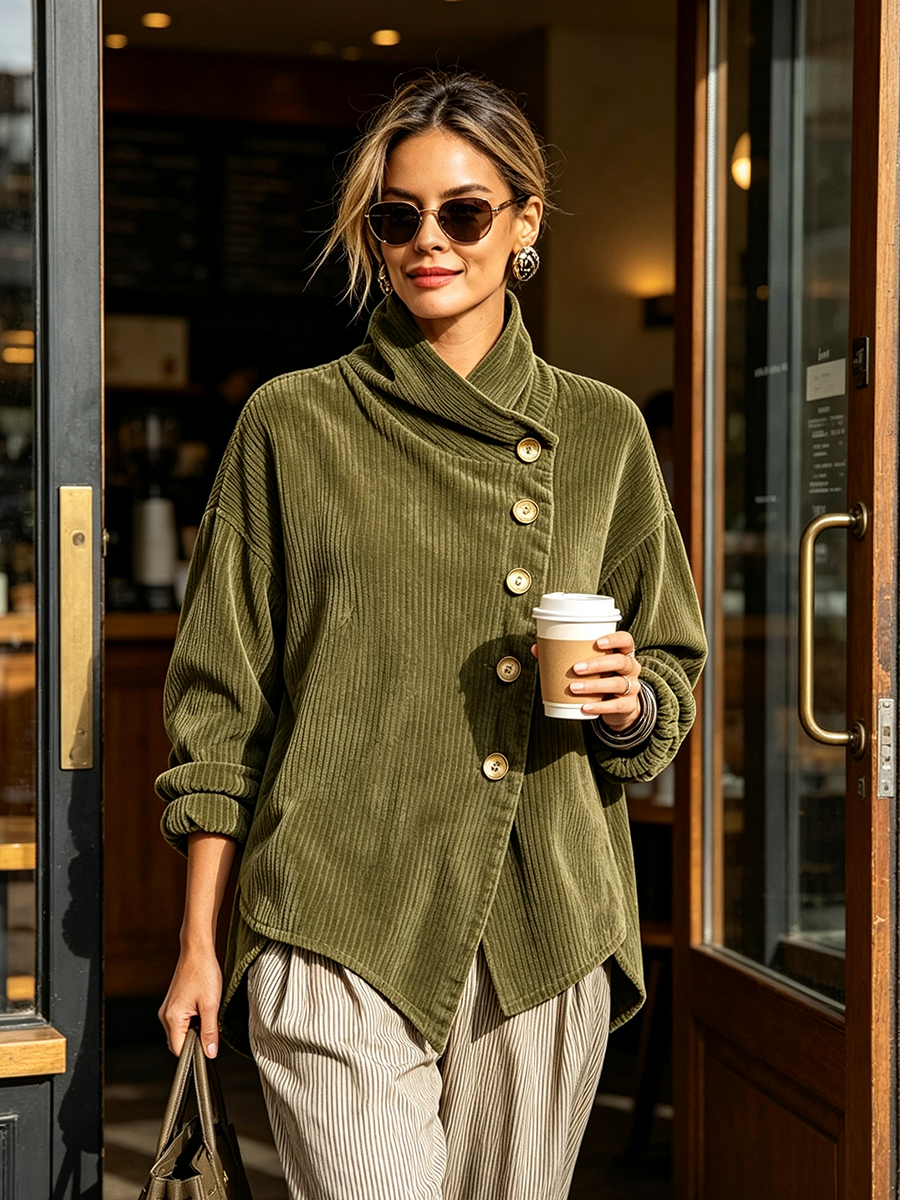 AMBER™ - ELEGANT CORDUROY BUTTON-UP SWEATER