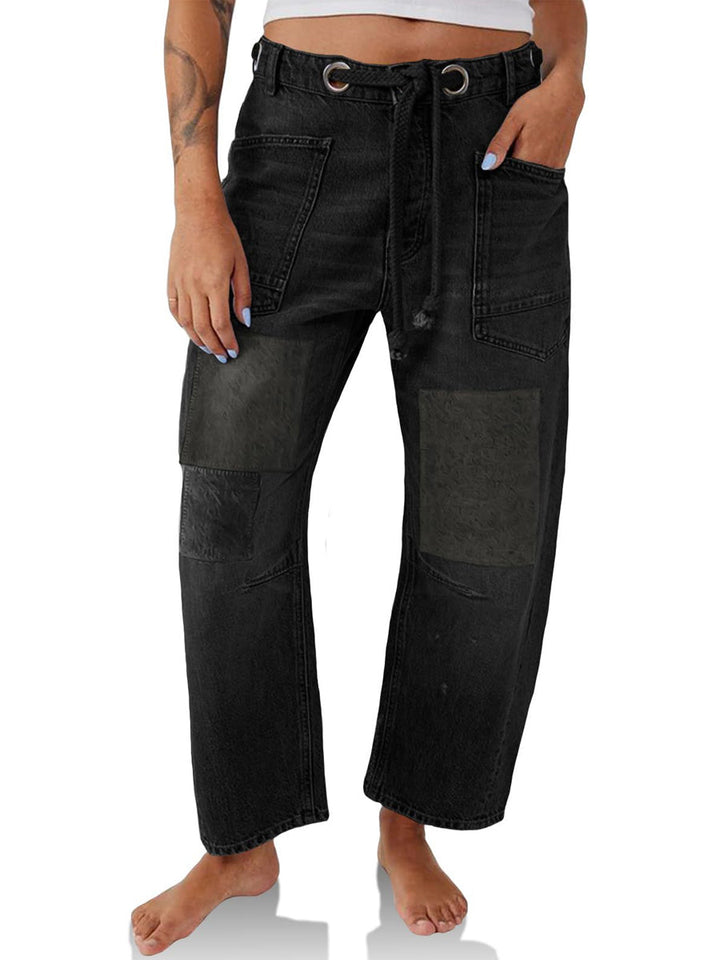 MARGARET™ - ROPE DRAWSTRING PATCHWORK JEANS