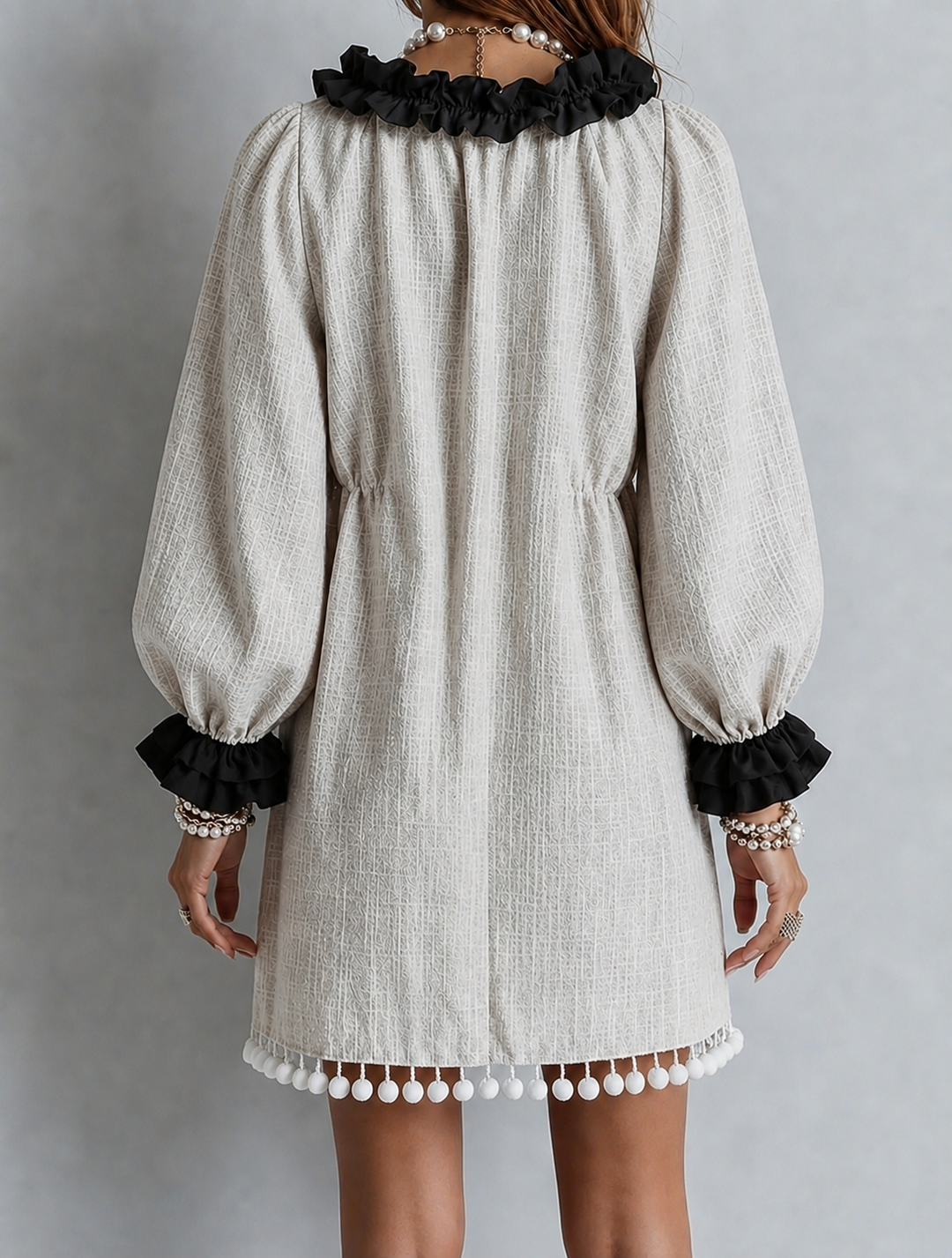 ANNELIESE™ - RUFFLE-TRIM PUFF-SLEEVE MINI DRESS