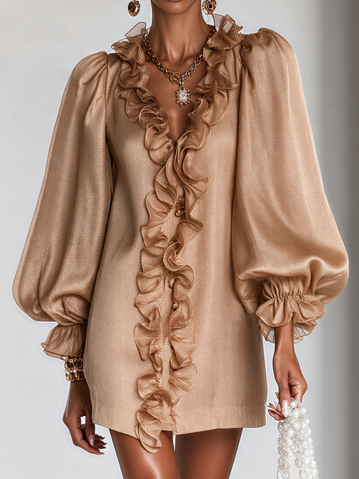 OTTILIE™ - RUFFLED PUFF-SLEEVE MINI DRESS