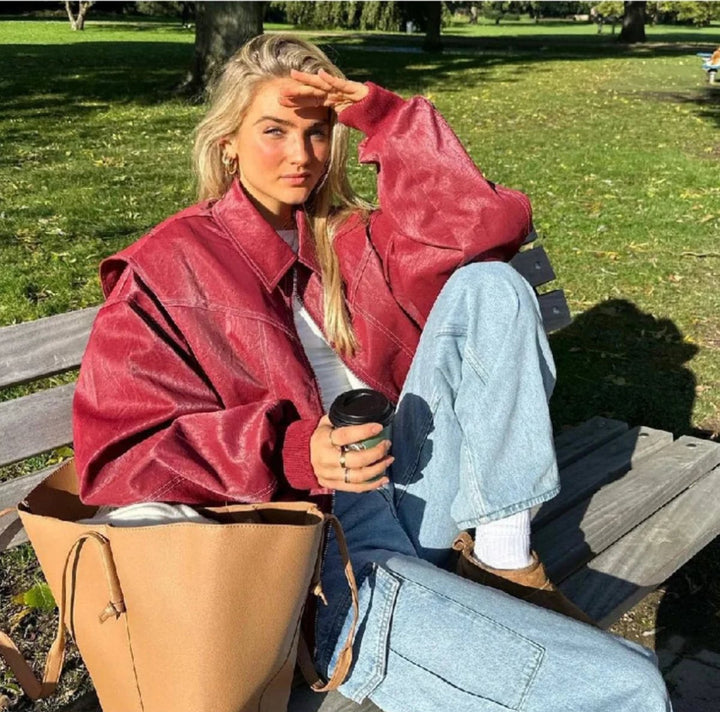 RENEE™ - OVERSIZED LEATHER BOMBER JACKET